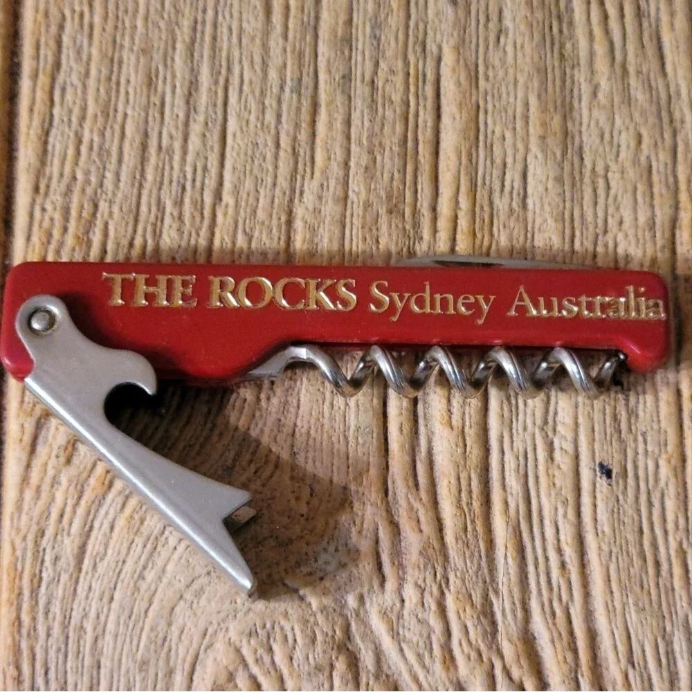 The Rocks, Sydney Australia Red Can  Opener, Cork Screw Knife ALL IN ONE